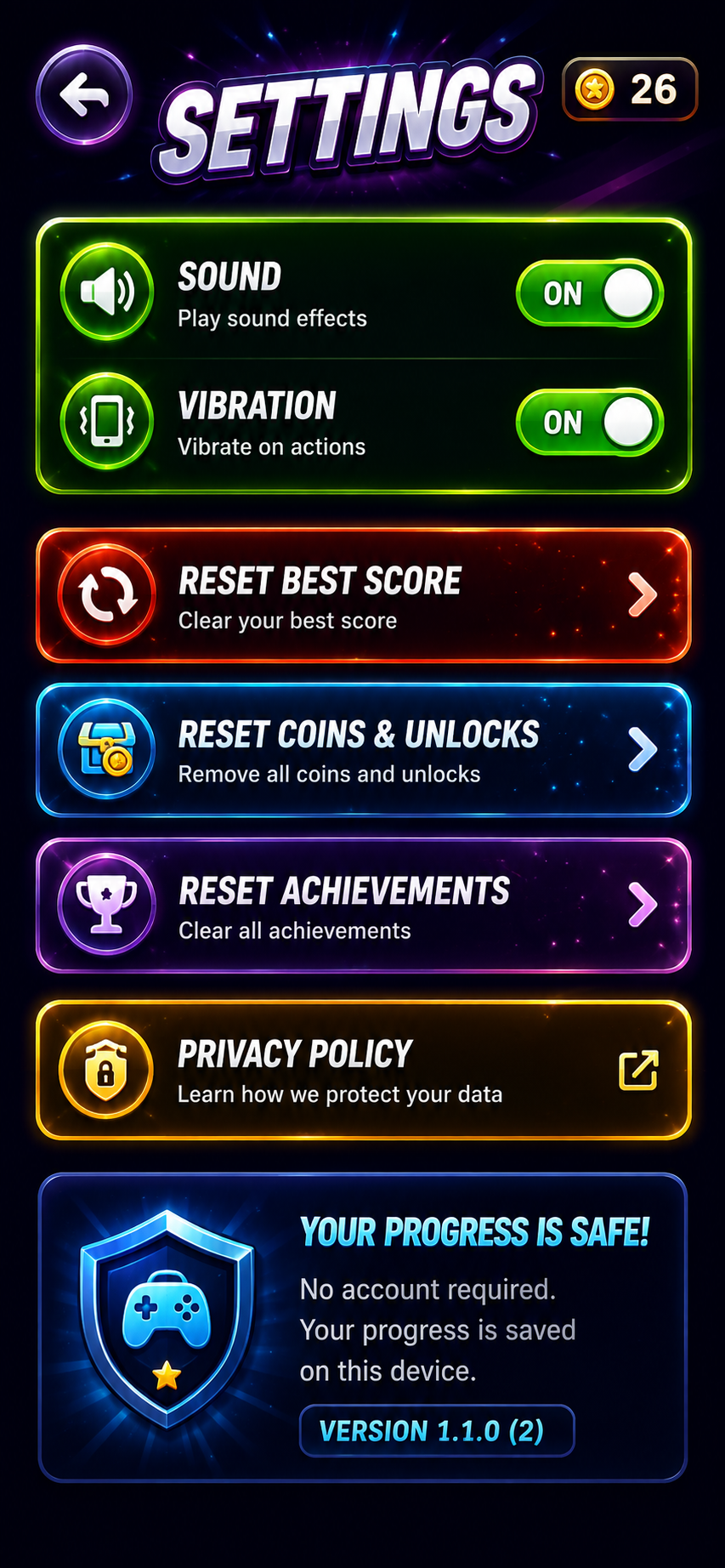 Theme Shop with five unlockable palettes